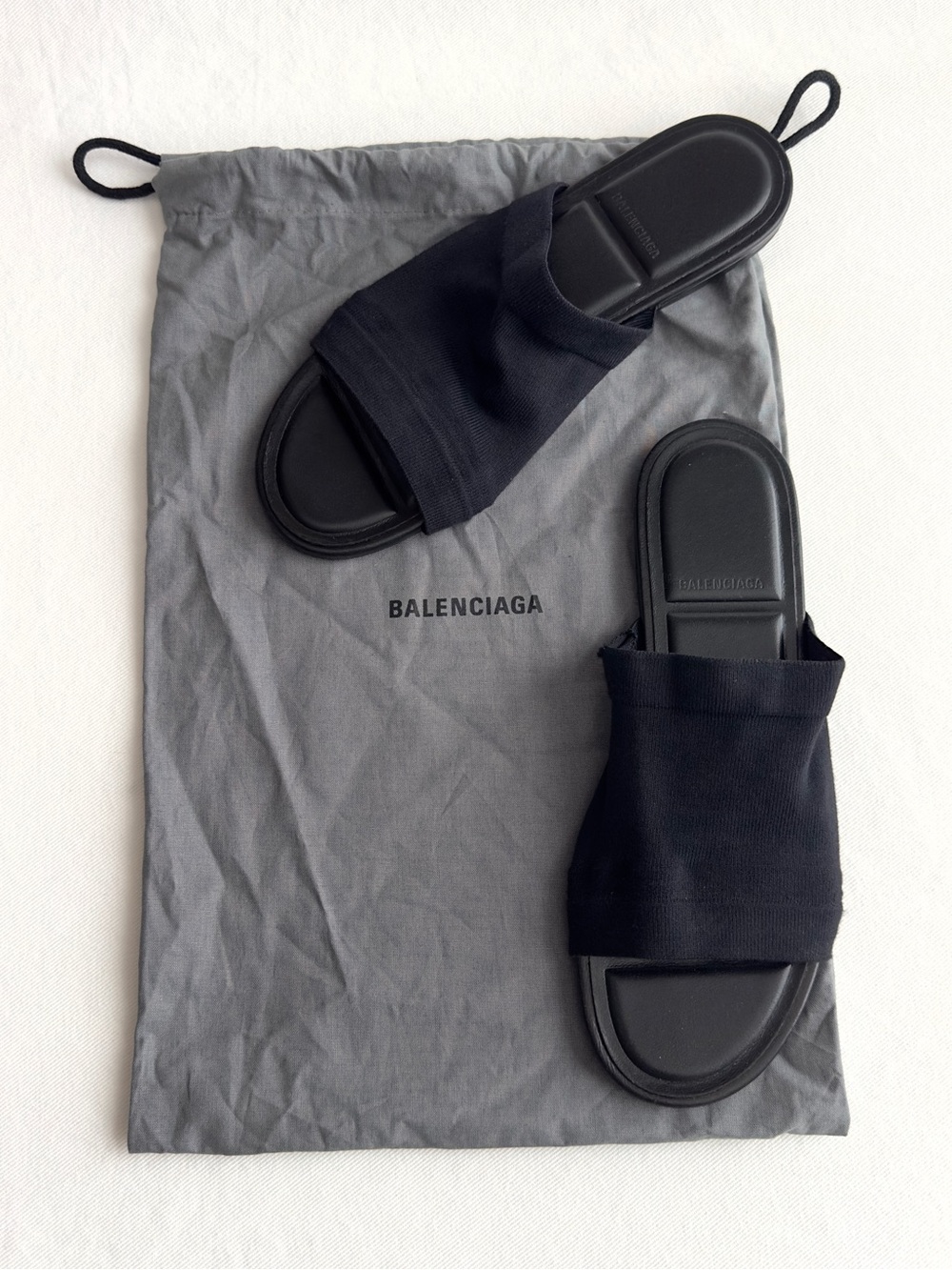 ✨BALENCIAGA Knit Stretch Mule Slide Flat Sandals Black Size 37